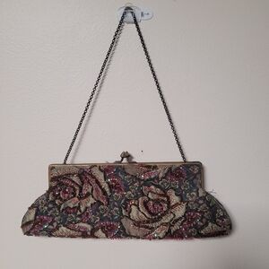 Coldwater Creek Vintage Style Multicolor Floral Clutch Beaded Embroidered Kiss